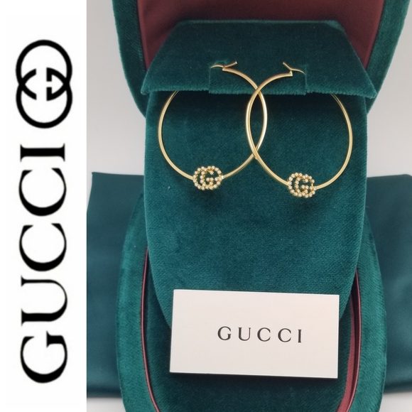 🆕️ GUCCI Running GG Gold & Diamond hoops - Picture 1 of 15